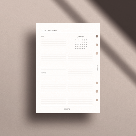 2026 Yearly Overview Planner Inserts