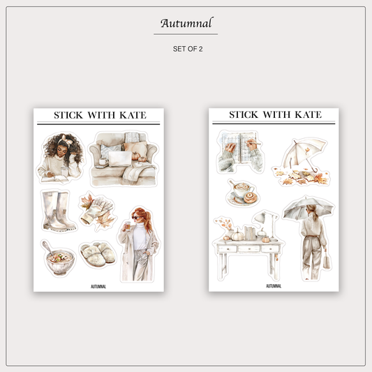Autumnal Sticker Set | 2 Sheets | Cozy Fall Stickers