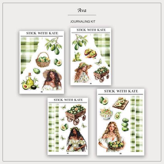 Ava Journaling Sticker Kit | Set of 4 Sticker Sheets
