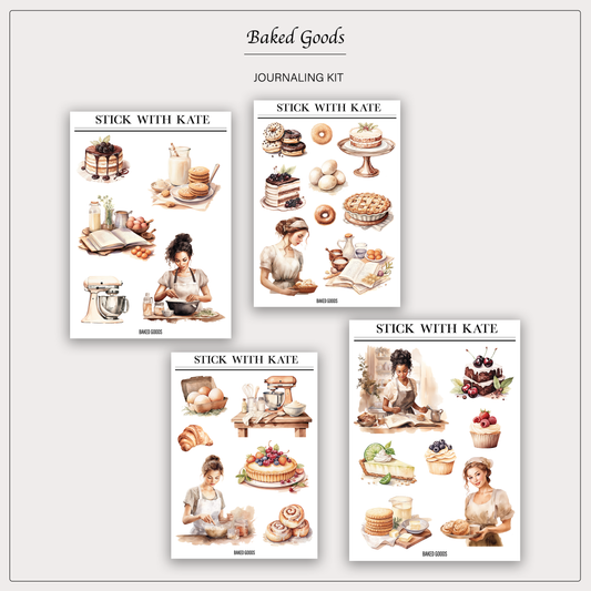 Baked Goods Journaling Sticker Kit | Set of 4 Sticker Sheets