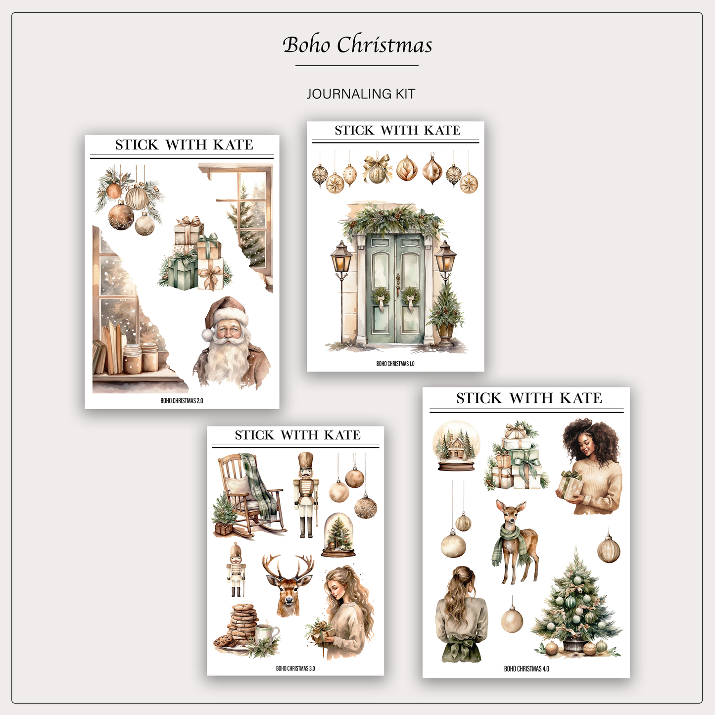 Boho Christmas Journaling Kit | Set of 4 Sticker Sheets