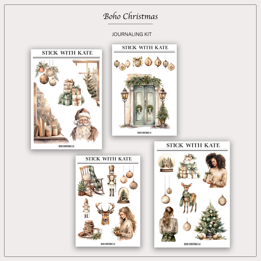 Boho Christmas Journaling Kit | Set of 4 Sticker Sheets