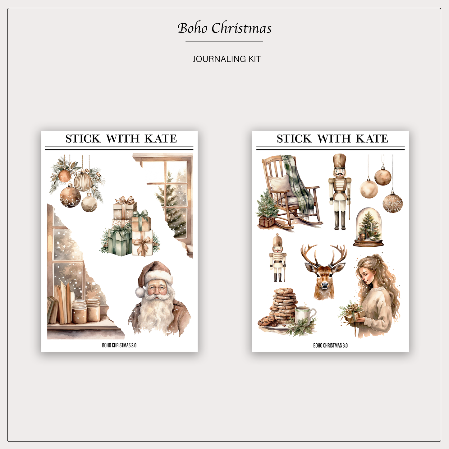 Boho Christmas Journaling Kit | Set of 4 Sticker Sheets