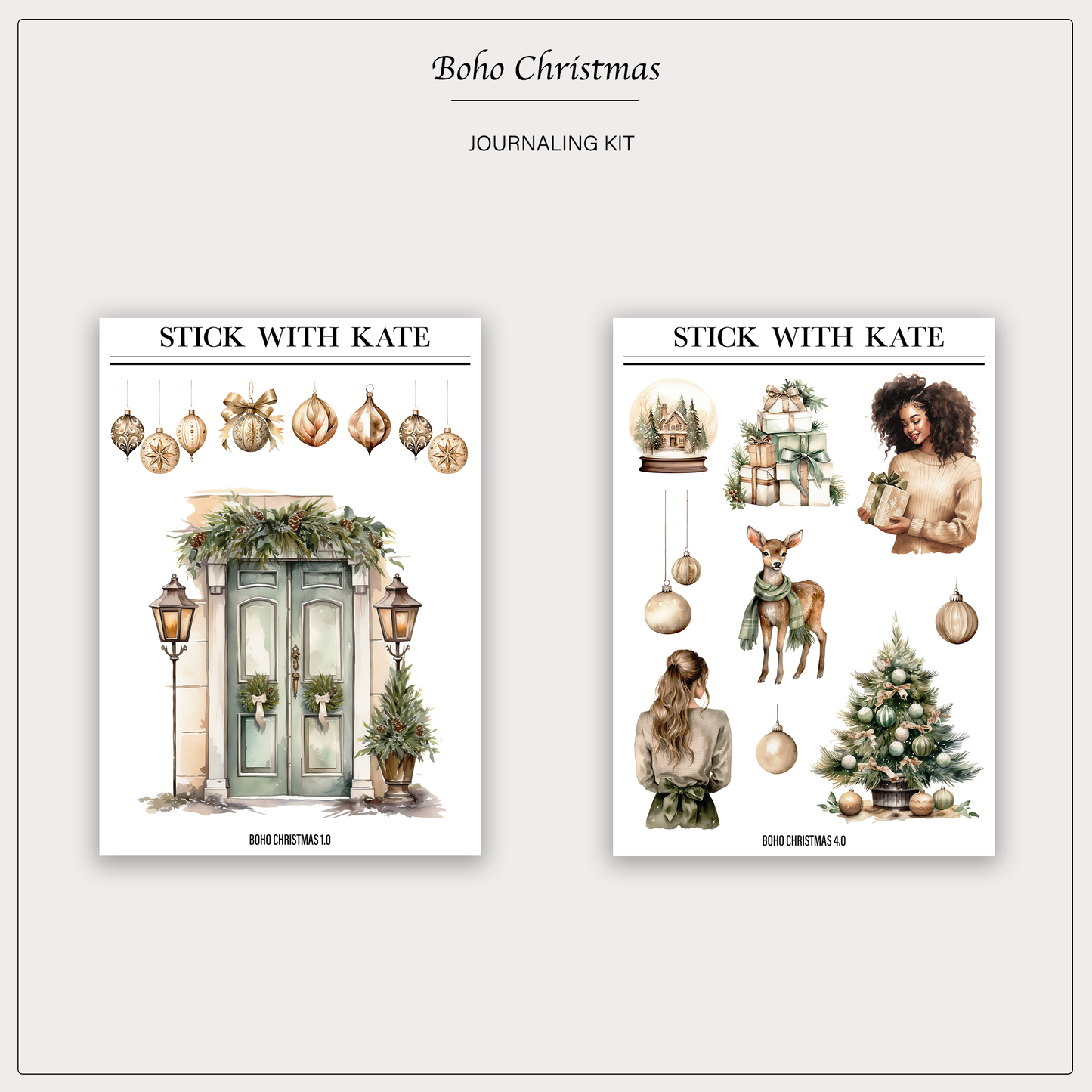 Boho Christmas Journaling Kit | Set of 4 Sticker Sheets