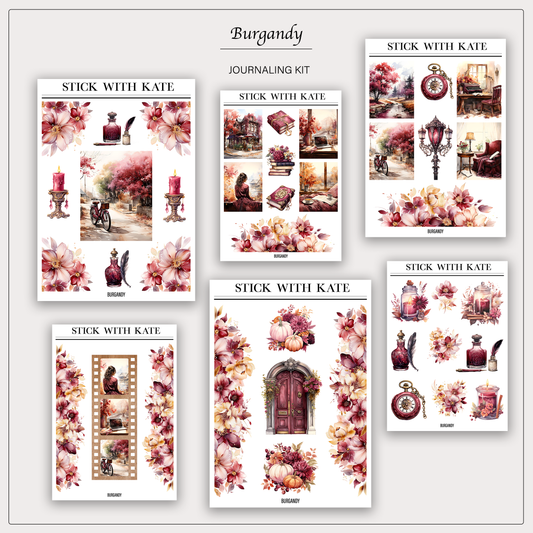 Burgundy Journaling Kit | Set of 6 Sticker Sheets