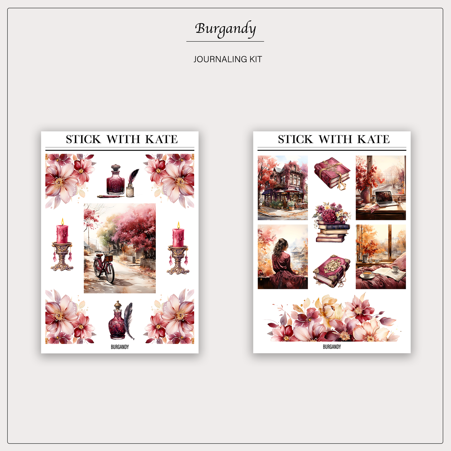 Burgundy Journaling Kit | Set of 6 Sticker Sheets