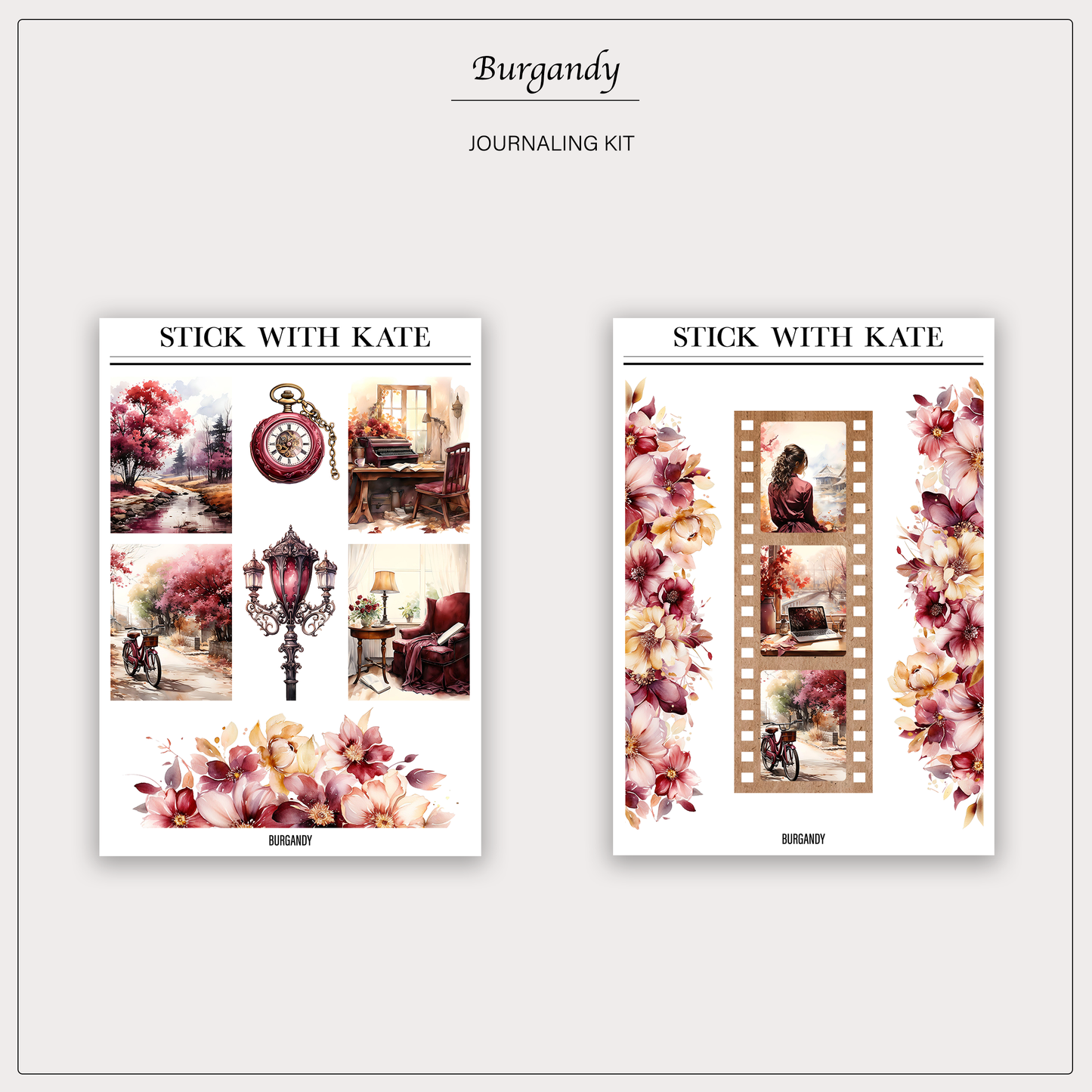 Burgundy Journaling Kit | Set of 6 Sticker Sheets