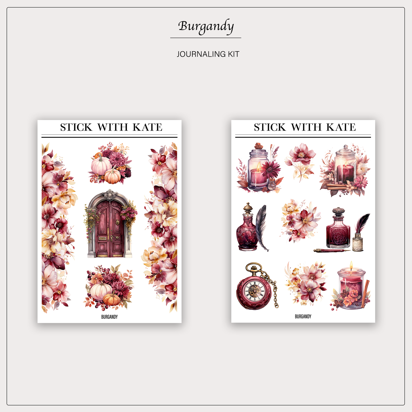 Burgundy Journaling Kit | Set of 6 Sticker Sheets