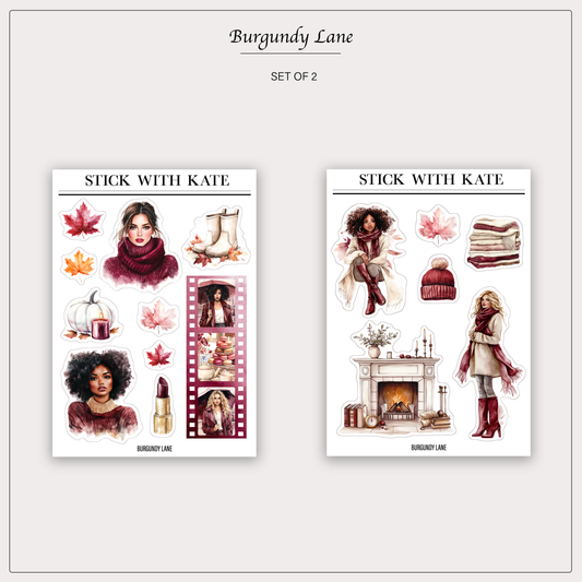 Burgundy Lane Sticker Set - Autumn Vibes Collection | Set of 2