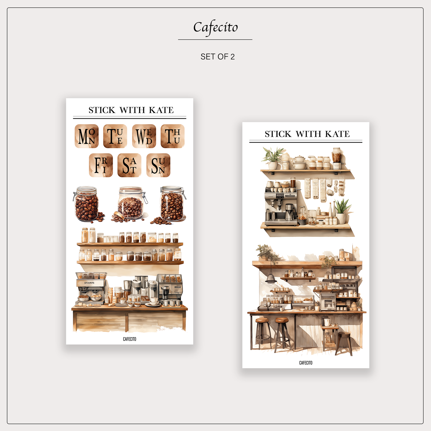 Cafecito Sticker Set | 2 Sheets | Coffee Scenes