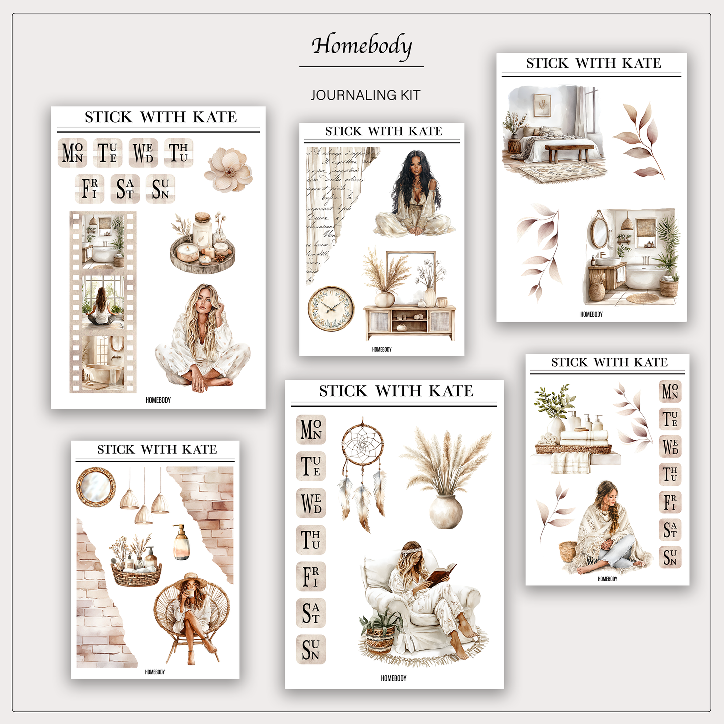 Homebody Journaling Kit | Set of 6 Sticker Sheets