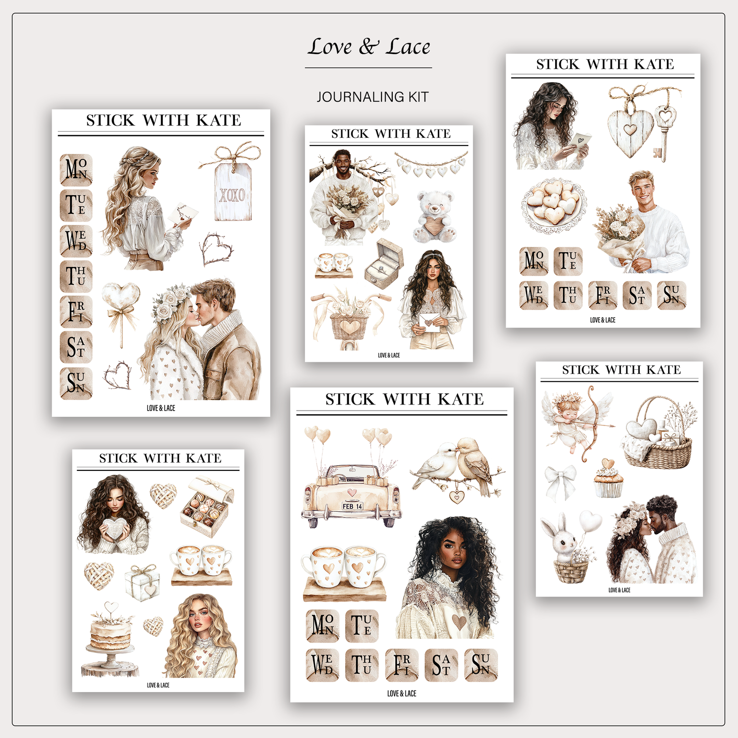 Love & Lace Journaling Kit | Set of 6 Sticker Sheets