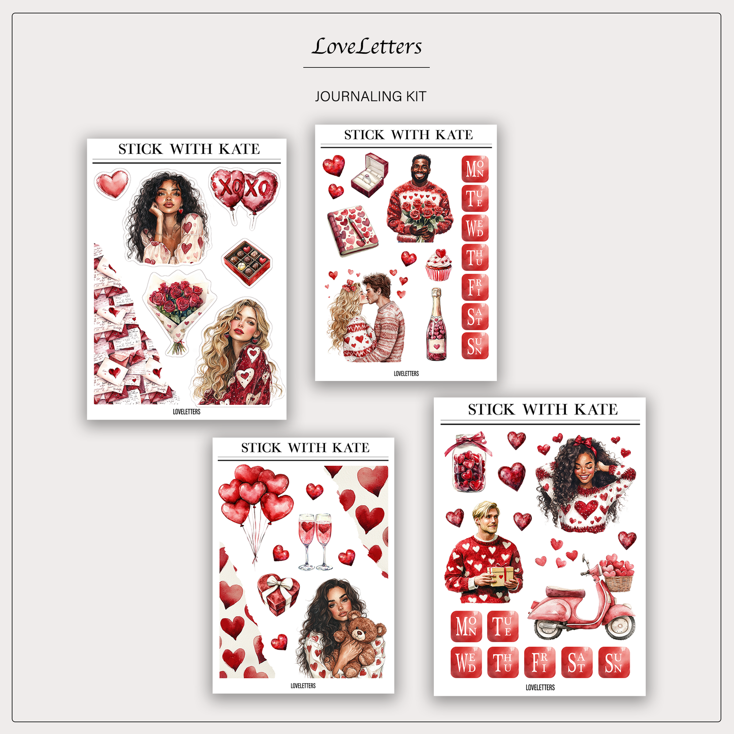 LoveLetters Journaling Sticker Kit | Set of 4 Sticker Sheets