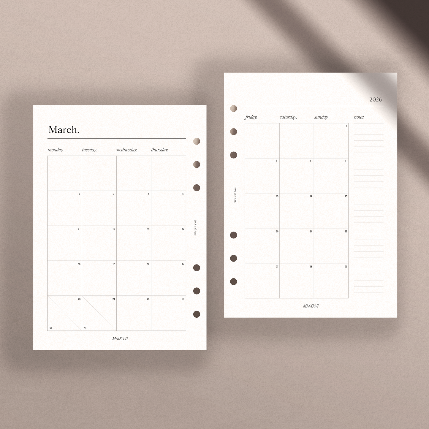2026 Dated Monthly Planner Inserts