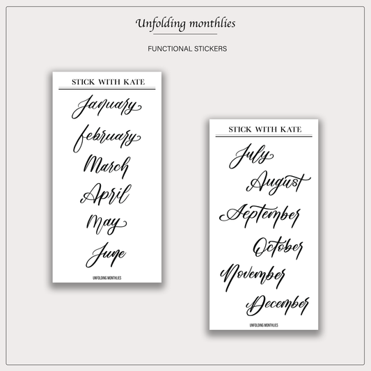 Unfolding Monthlies | Hand-lettered Sticker Sheet | Planner stickers (kopie)