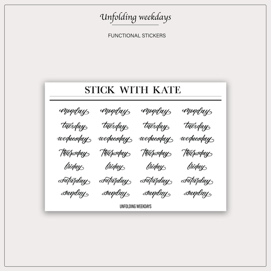 Unfolding Weeklies | Hand-lettered Sticker Sheet | Planner stickers