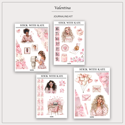 Valentina Journaling Sticker Kit | Set of 4 Sticker Sheets