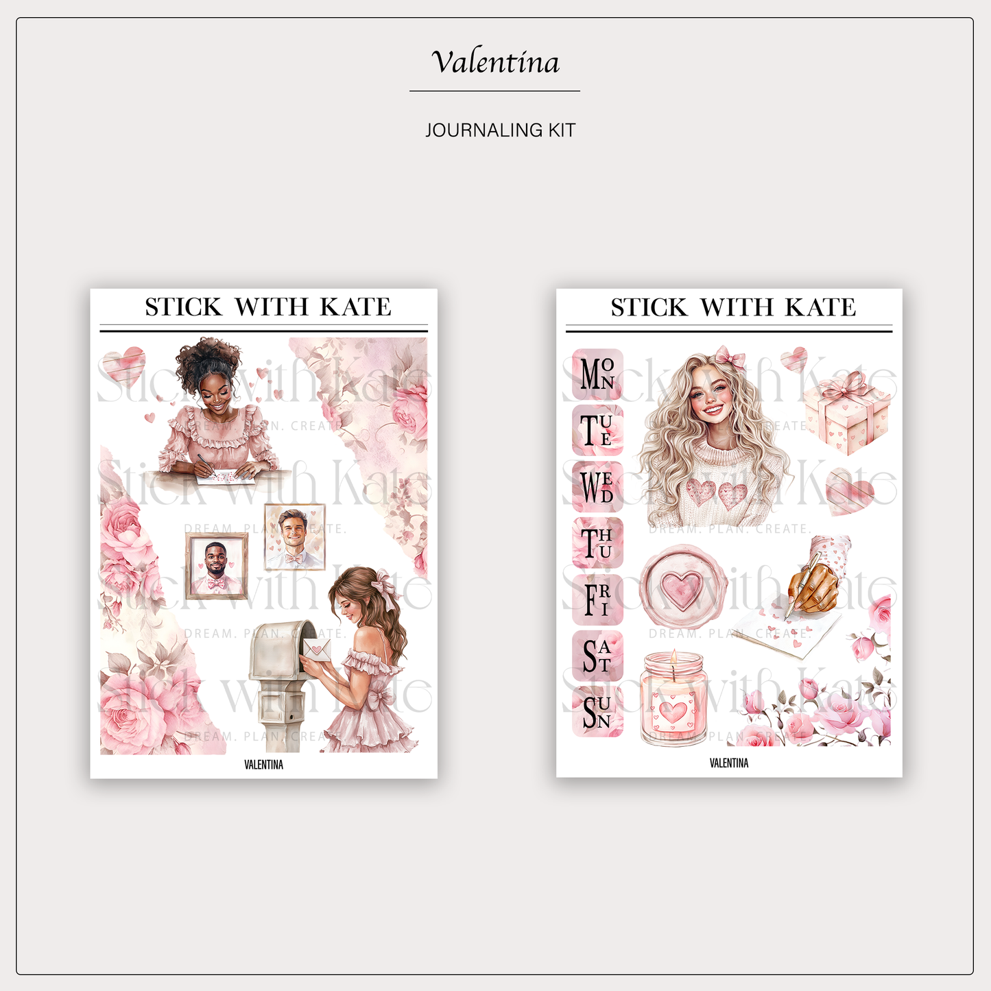 Valentina Journaling Sticker Kit | Set of 4 Sticker Sheets