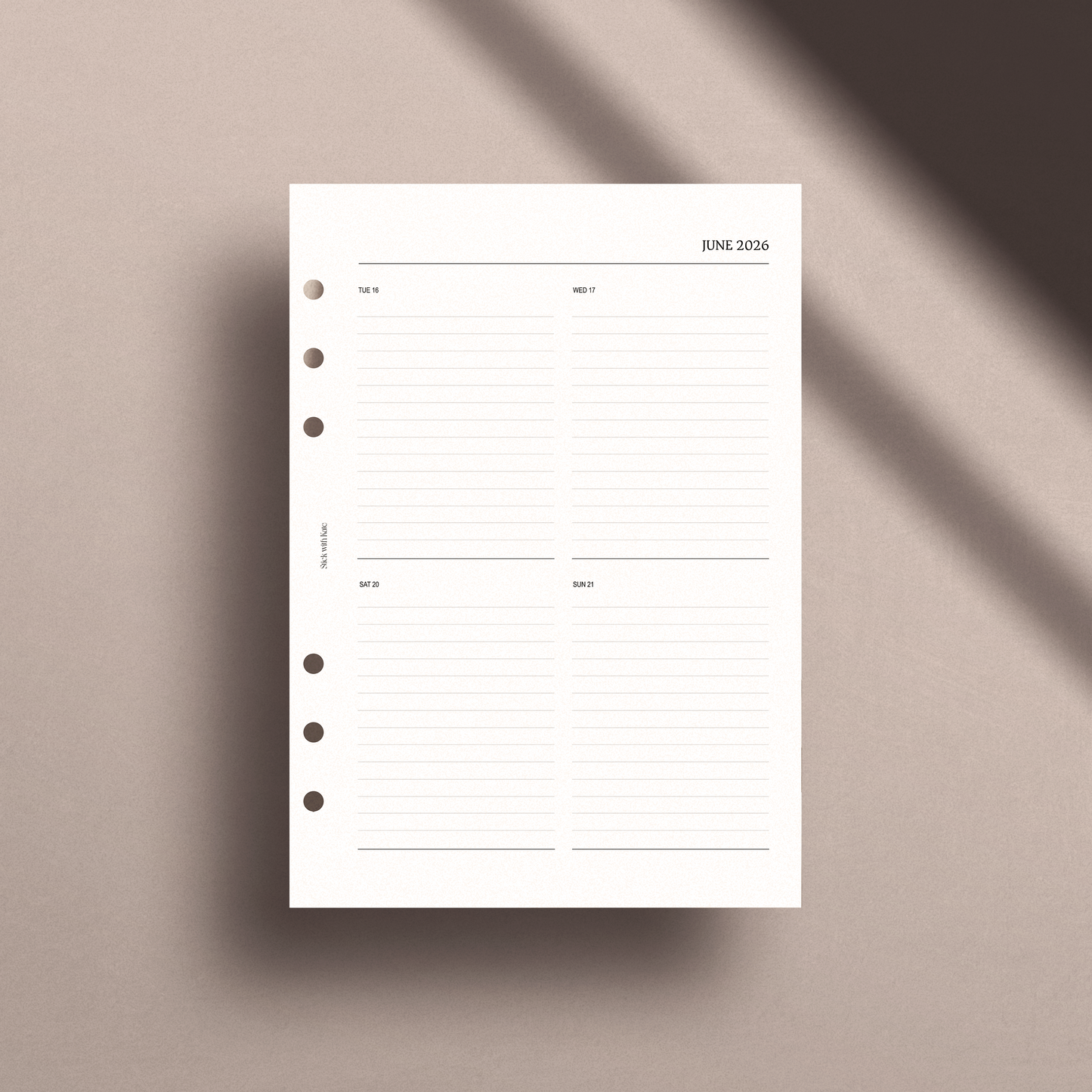 2026 Dated Weekly Planner Inserts | Minimal Horizontal Layout A5 A6