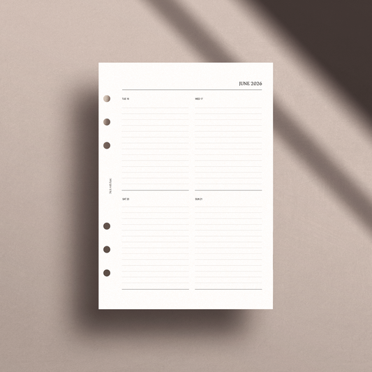 2026 Dated Weekly Planner Inserts | Minimal Horizontal Layout A5 A6