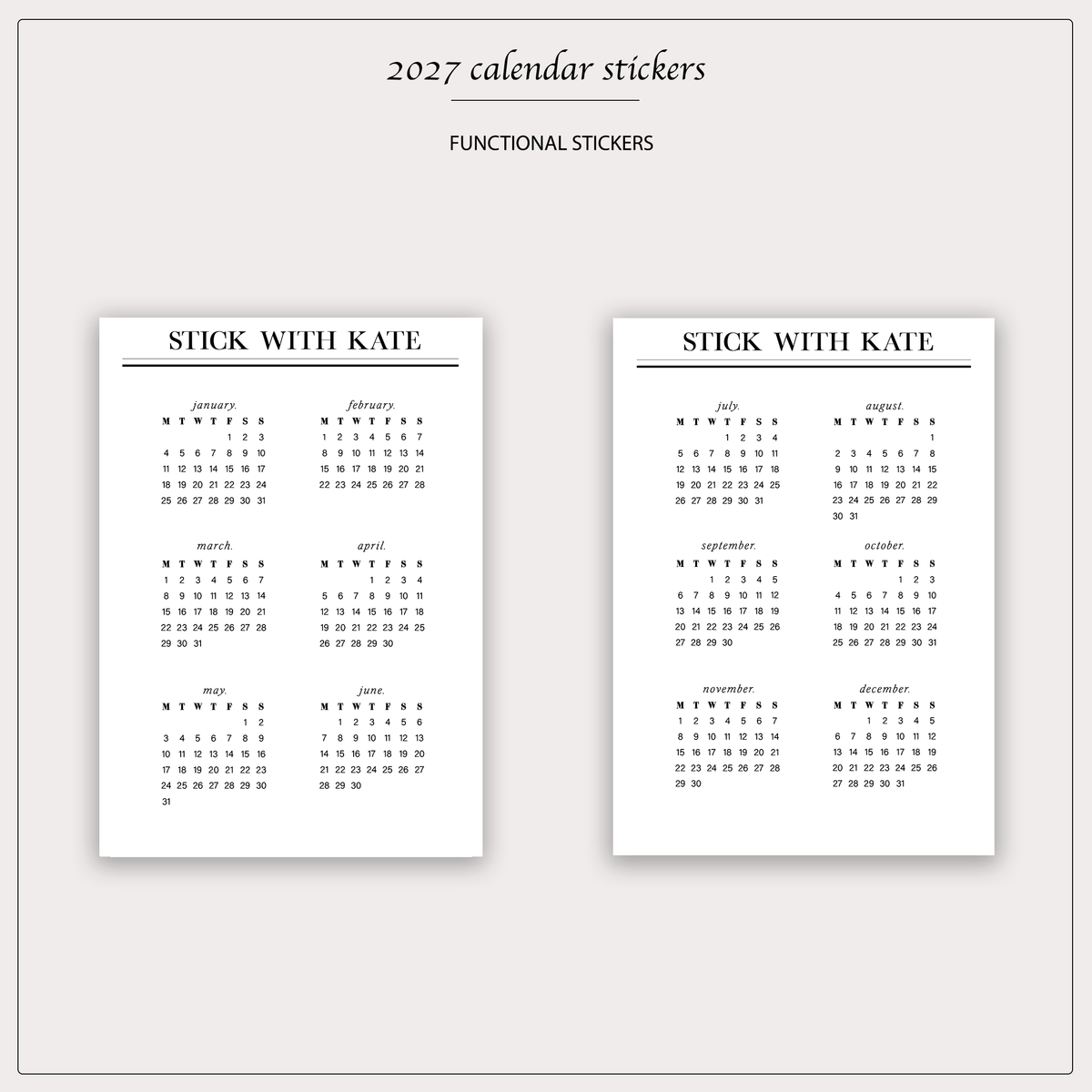 2027 Calendar Sticker Set