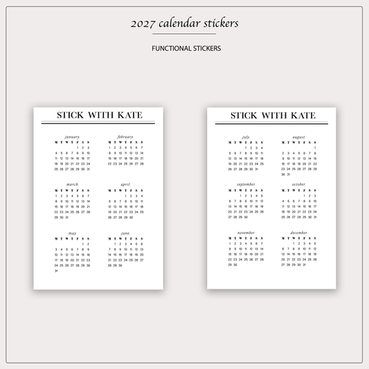 2027 Calendar Sticker Set