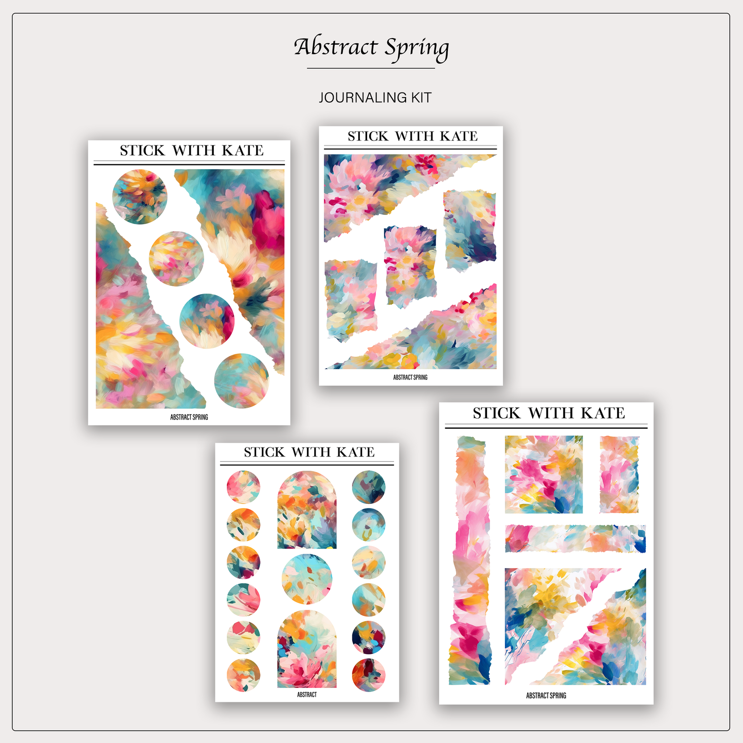 Abstract Spring Journaling Sticker Kit | Set of 4 Sticker Sheets