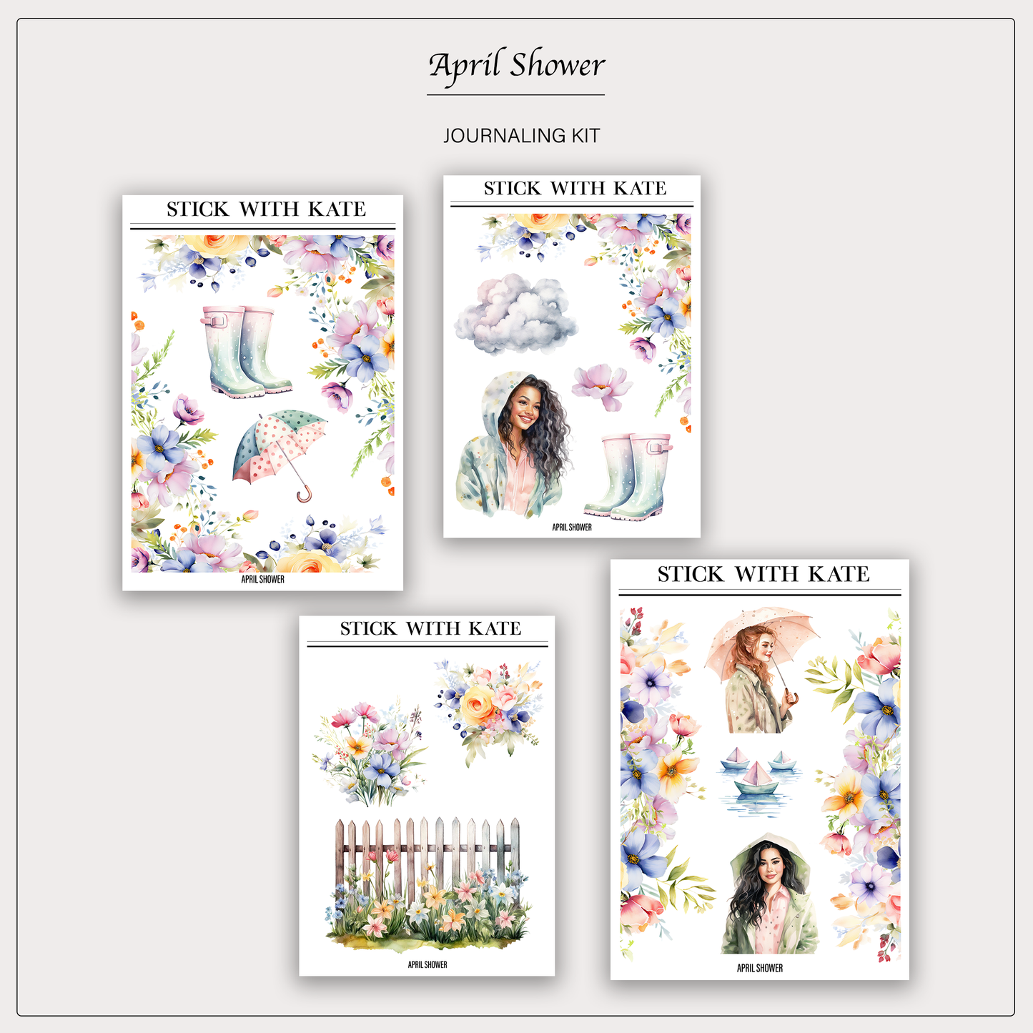 April Shower Journaling Kit | Set of 4 Sticker Sheets