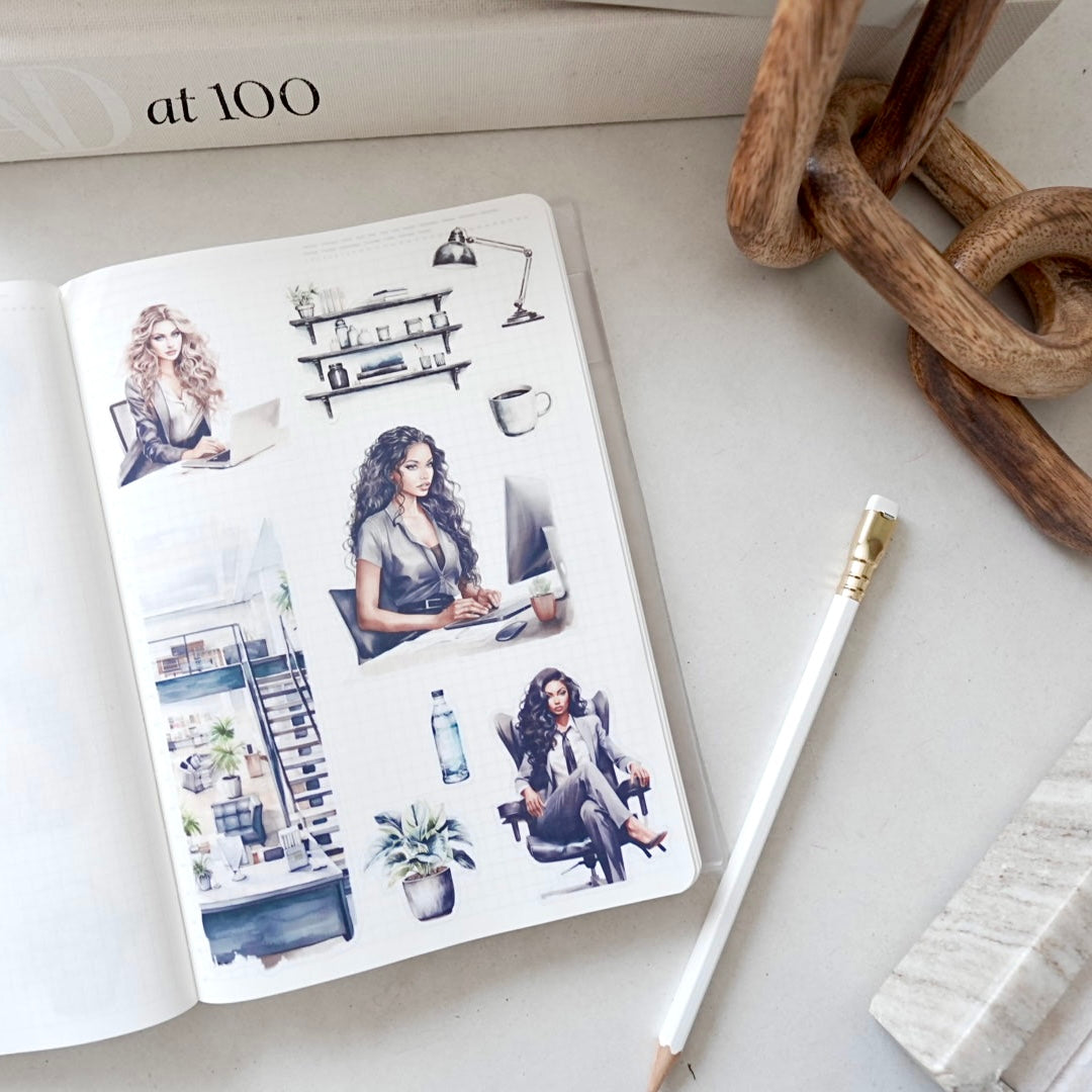 Corporate Girlie Journaling Sticker Kit - 6pc sticker set