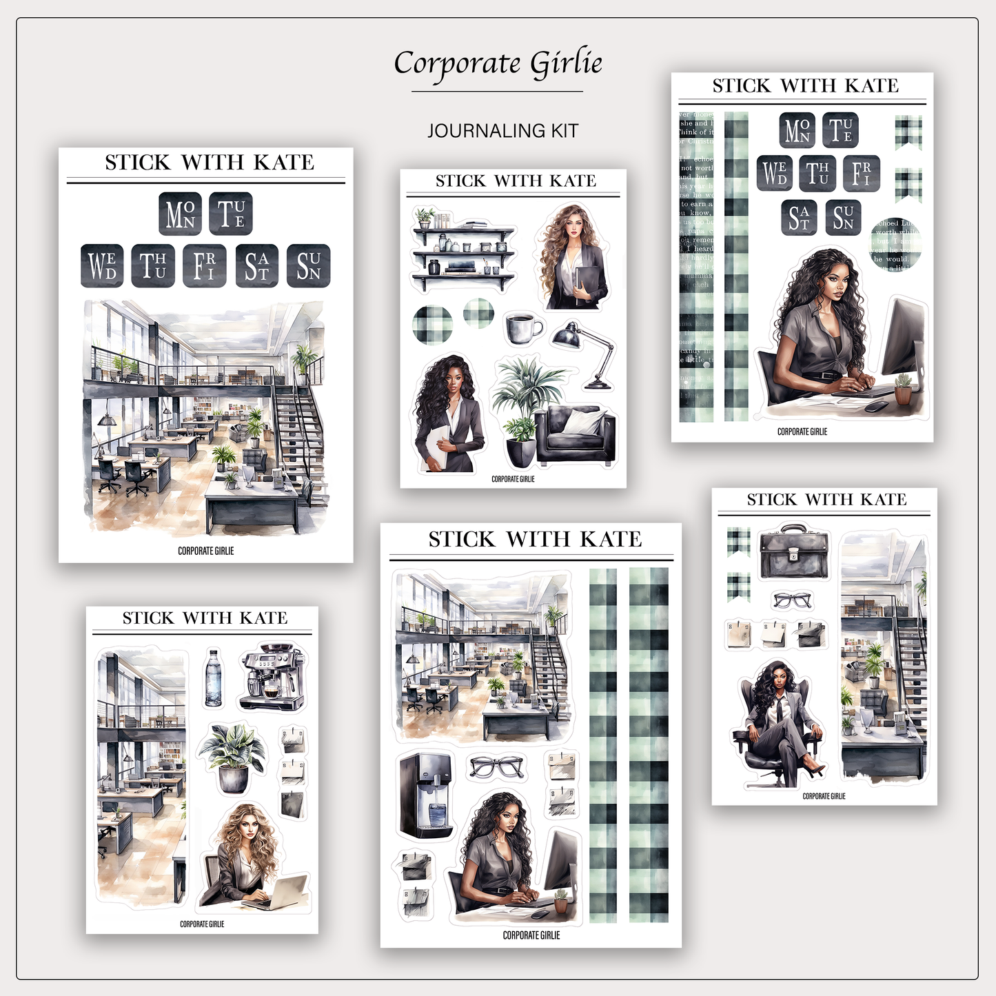 Corporate Girlie Journaling Sticker Kit - 6pc sticker set