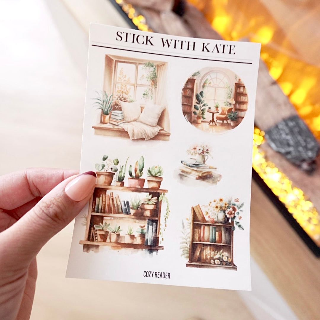 Cozy Reader – Scene 1.0 sticker sheet