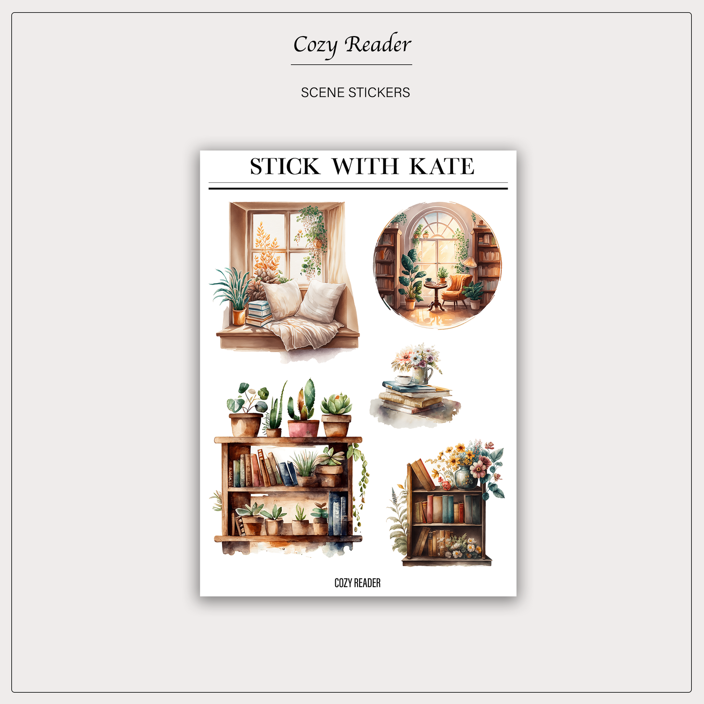 Cozy Reader – Scene 1.0 sticker sheet
