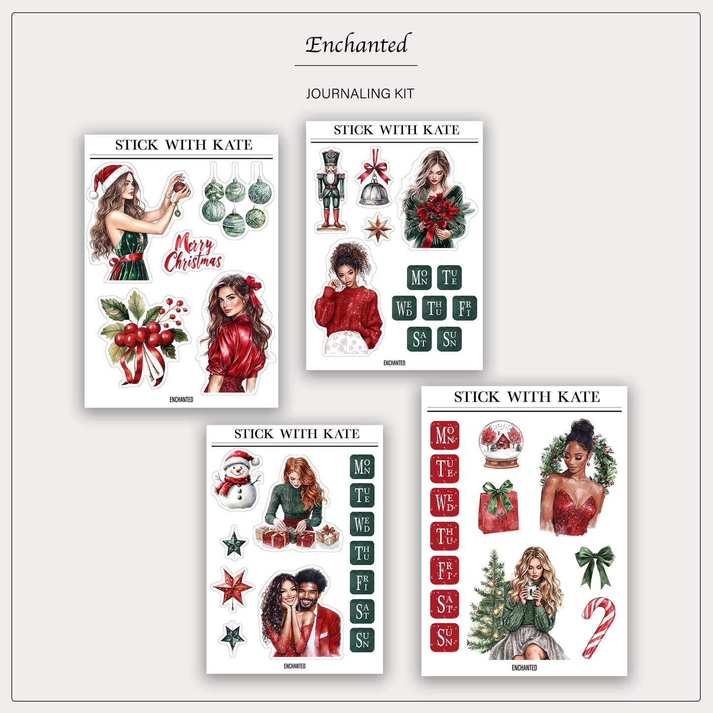 Enchanted Christmas Journaling Sticker Kit | Set of 4 Sticker Sheets