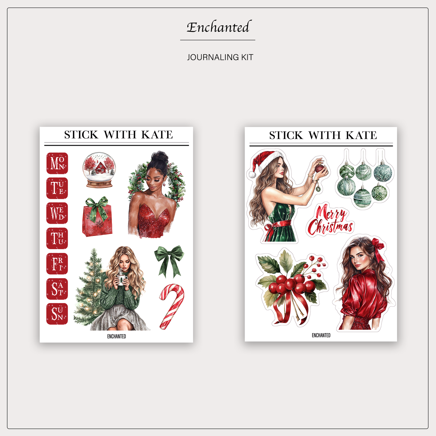 Enchanted Christmas Journaling Sticker Kit | Set of 4 Sticker Sheets