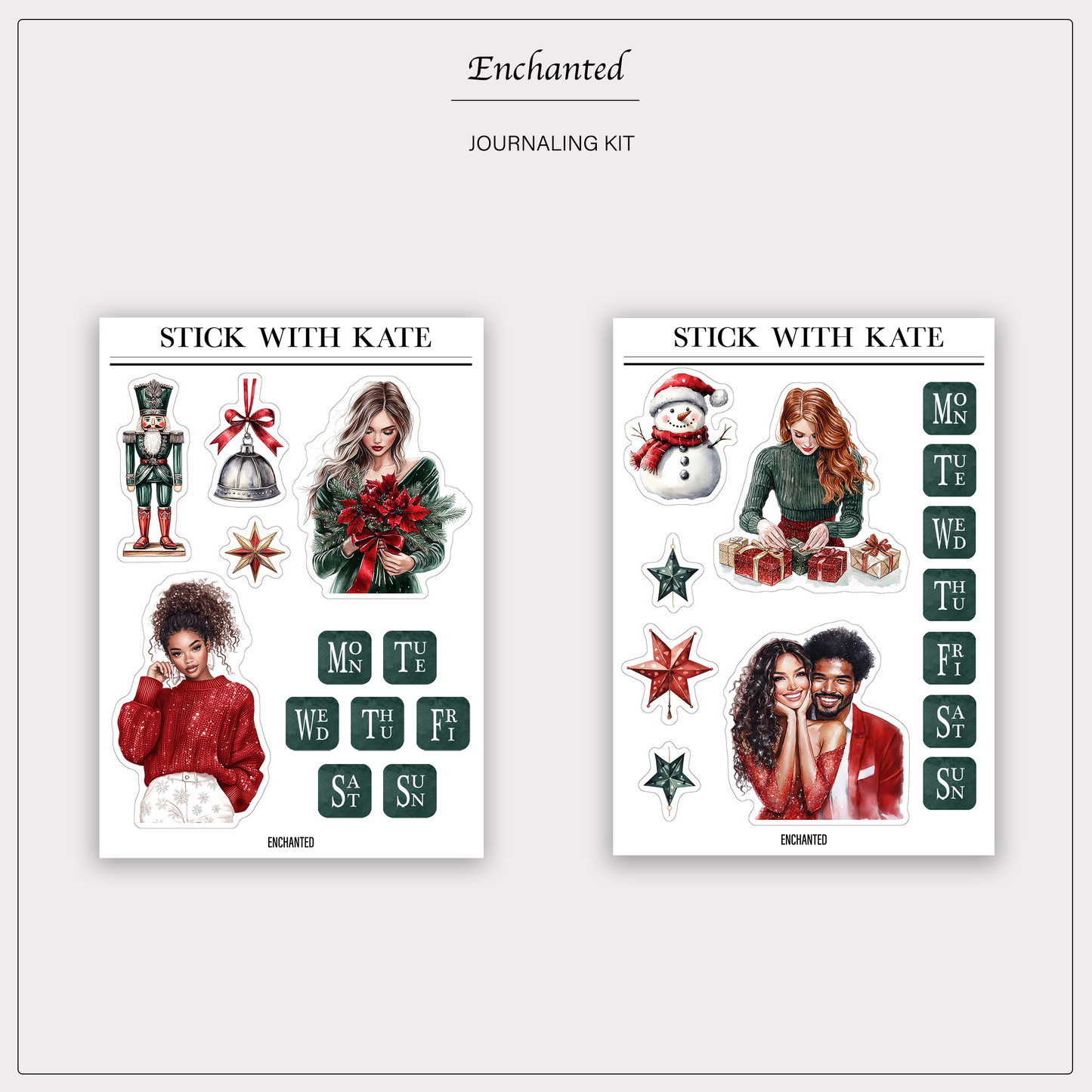 Enchanted Christmas Journaling Sticker Kit | Set of 4 Sticker Sheets