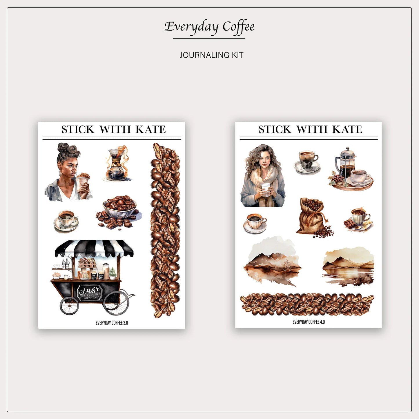 Everyday Coffee Journaling Sticker Kit | Set of 4 Sticker Sheets