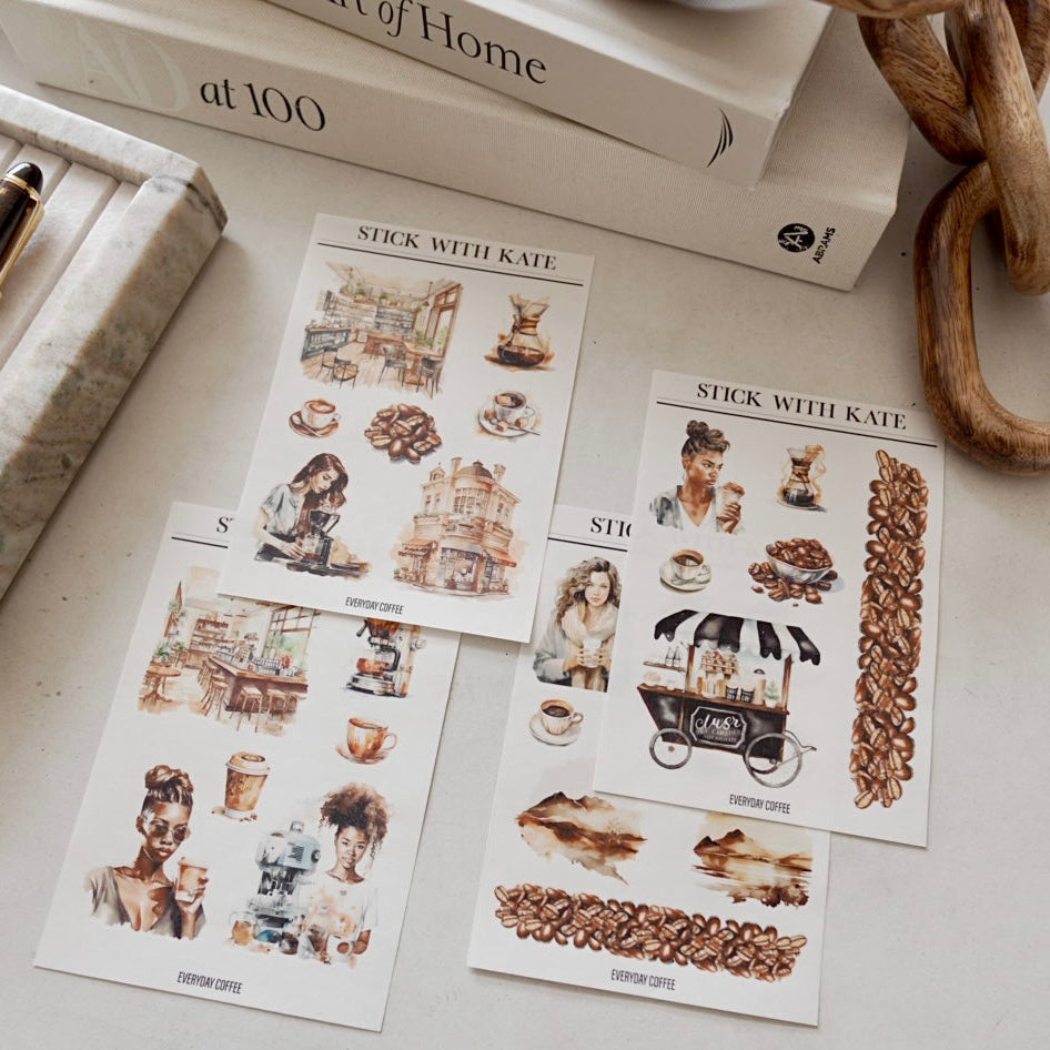 Everyday Coffee Journaling Sticker Kit | Set of 4 Sticker Sheets