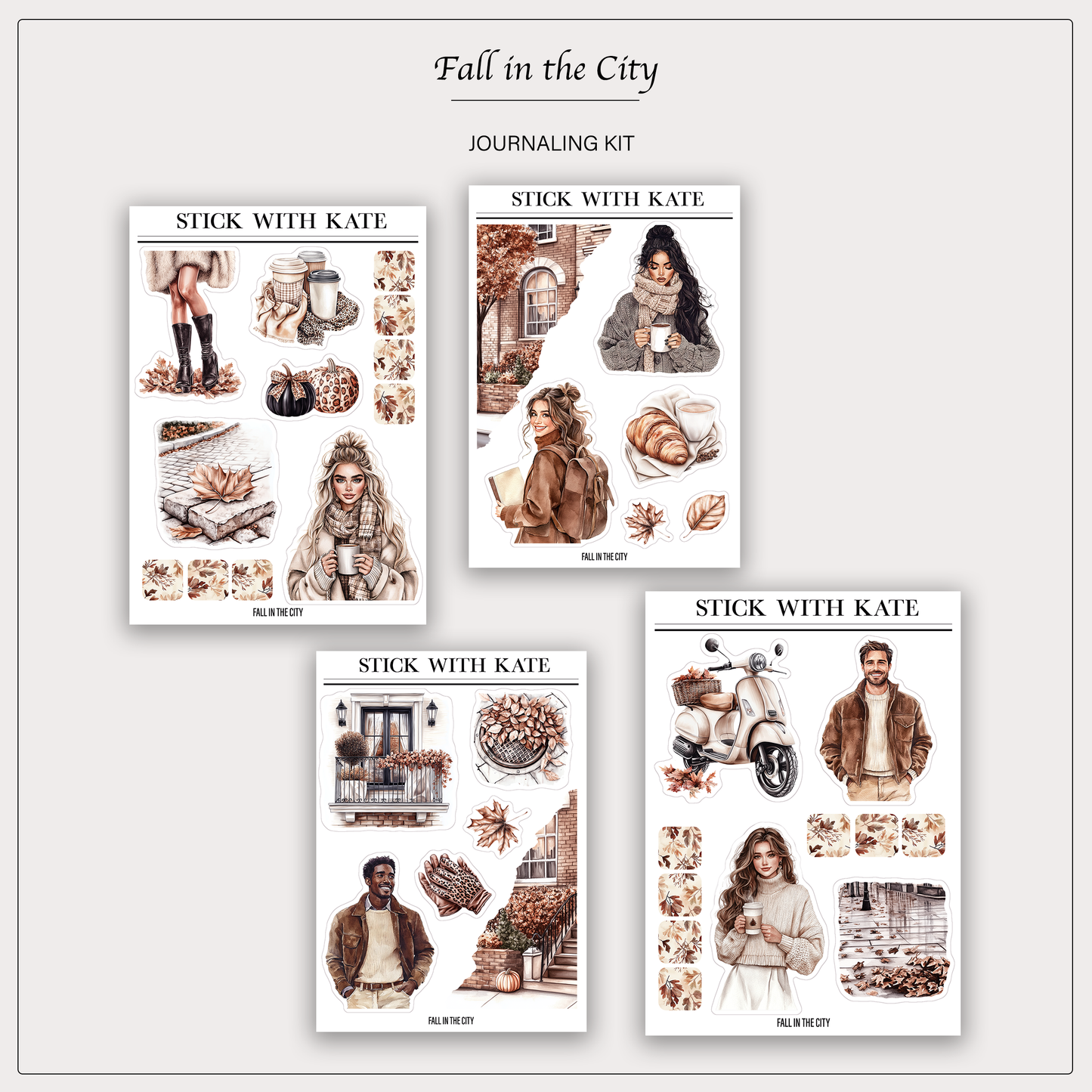 Fall in the City Journaling Sticker Kit | Set of 4 Sticker Sheets