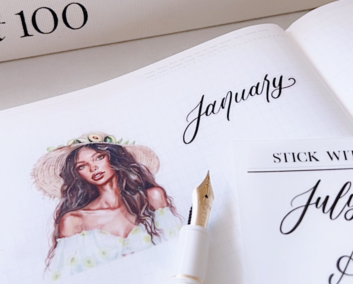 Unfolding Monthlies | Hand-lettered Sticker Sheet | Planner stickers