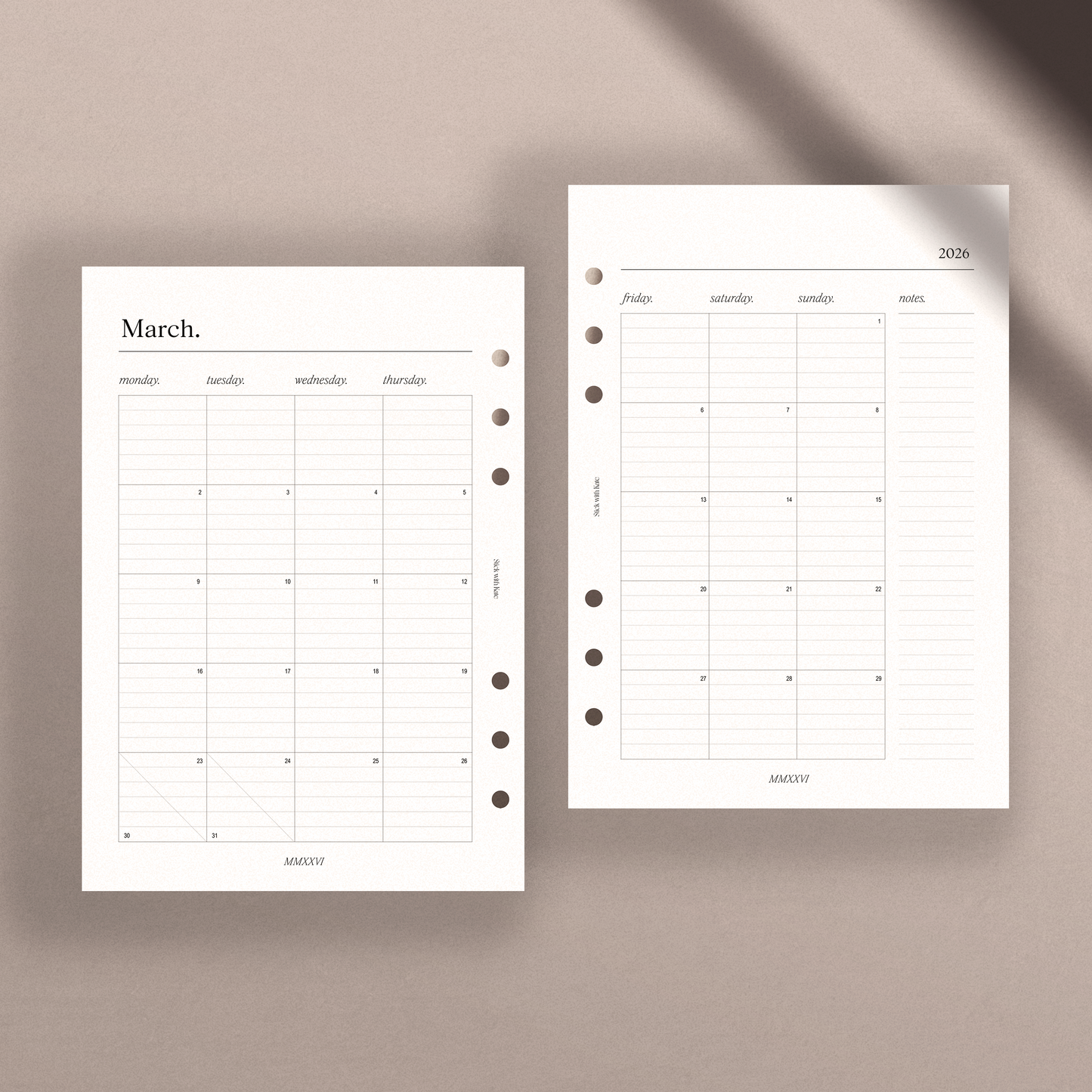 2026 Dated Monthly Planner Inserts - Lined