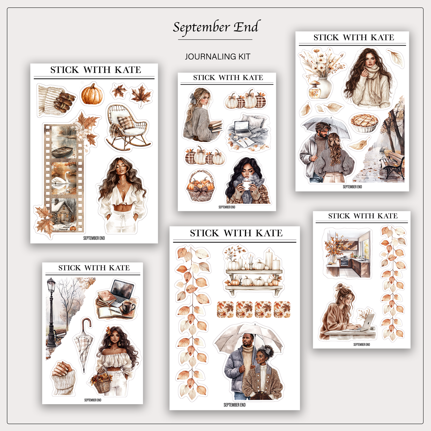 September End Journaling Kit | Set of 6 Sticker Sheets