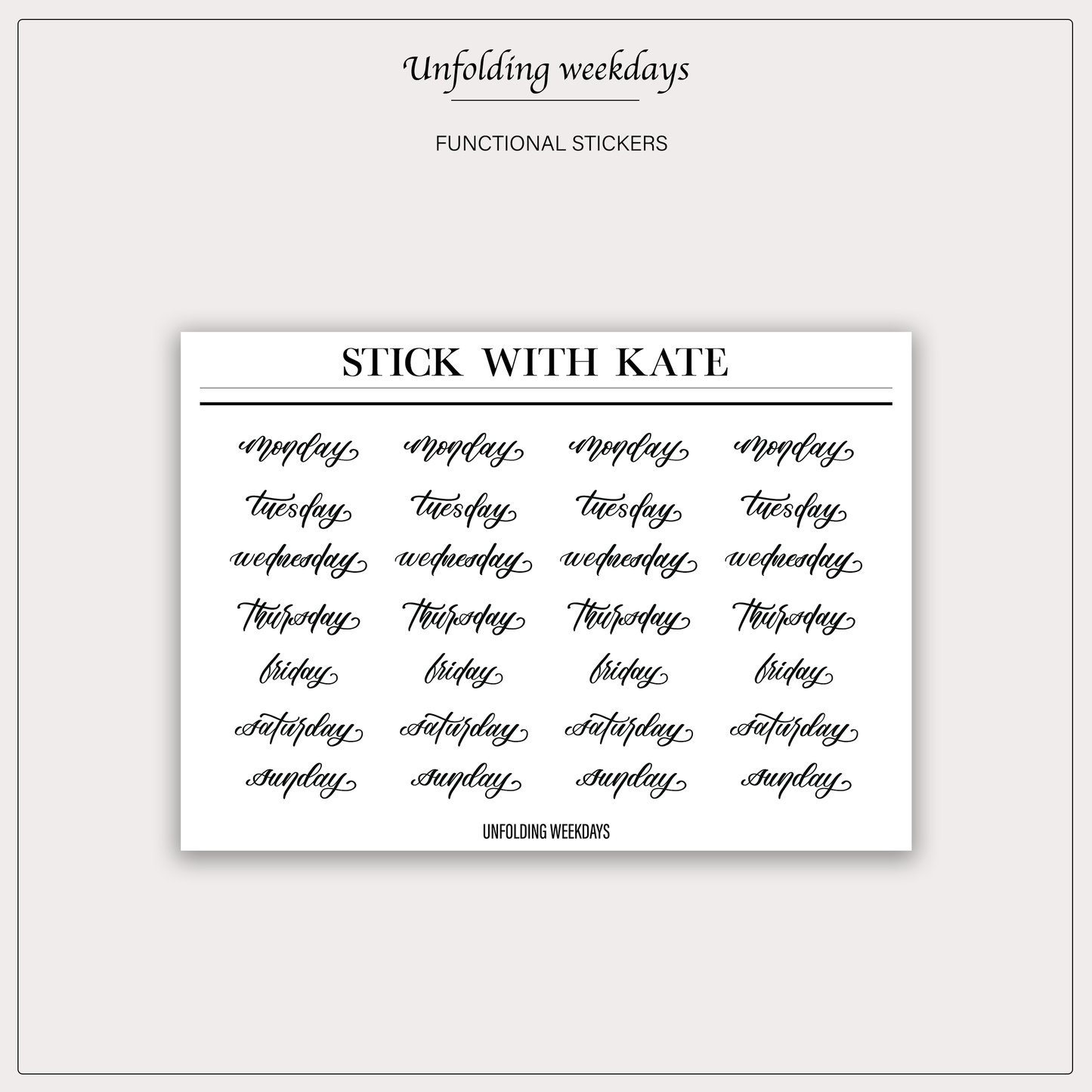 Unfolding Weeklies | Hand-lettered Sticker Sheet | Planner stickers