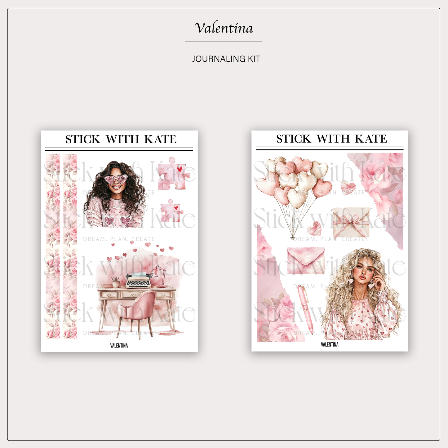 Valentina Journaling Sticker Kit | Set of 4 Sticker Sheets