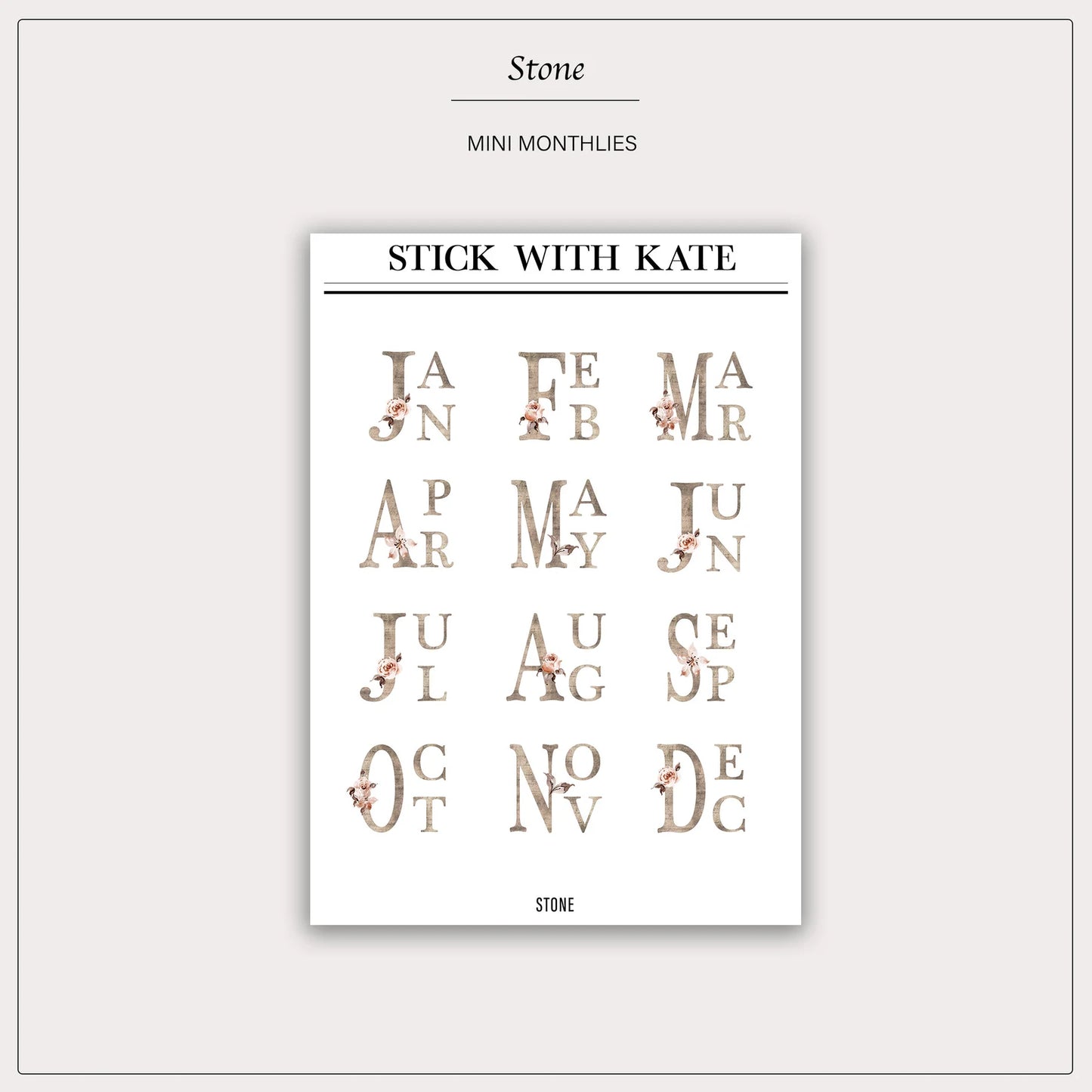 Stone Monthlies – functional sticker sheet